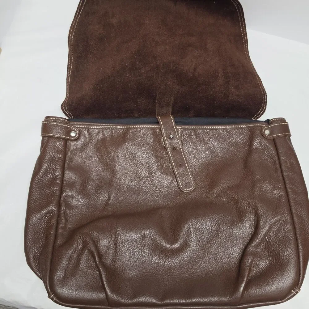 Custom Made Genuine Brown Leather Laptop Messenger Bag Handcrafted